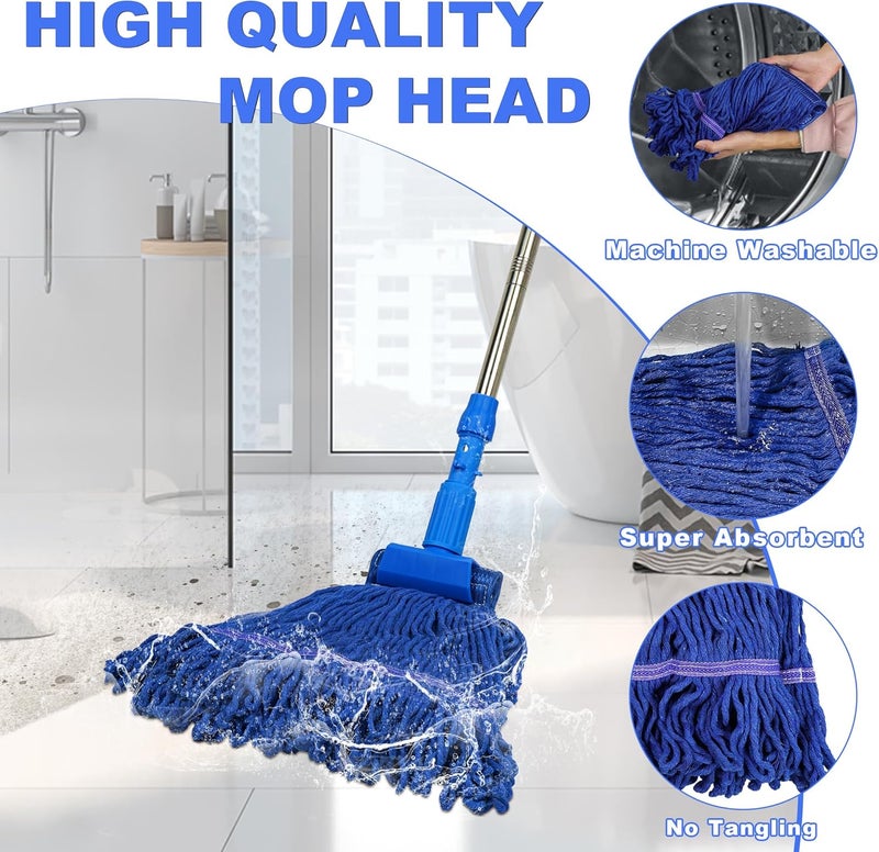 NEWE Commercial Mop for Floor Cleaning, Heavy Duty Industrial Mops with 55 inches Long Handle, Looped-End Wet Dry String Mop for Hardwood Tile Concrete Home Kitchen Office Garage (Blue) - Image 4